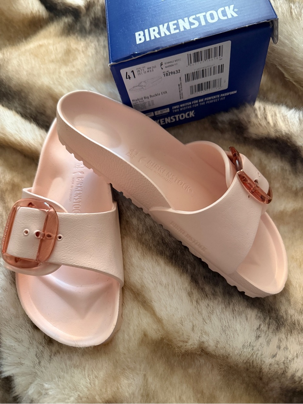 New! Birkenstock Madrid EVA Slide Sandals - Light Pink with Rose-Tone Buckle